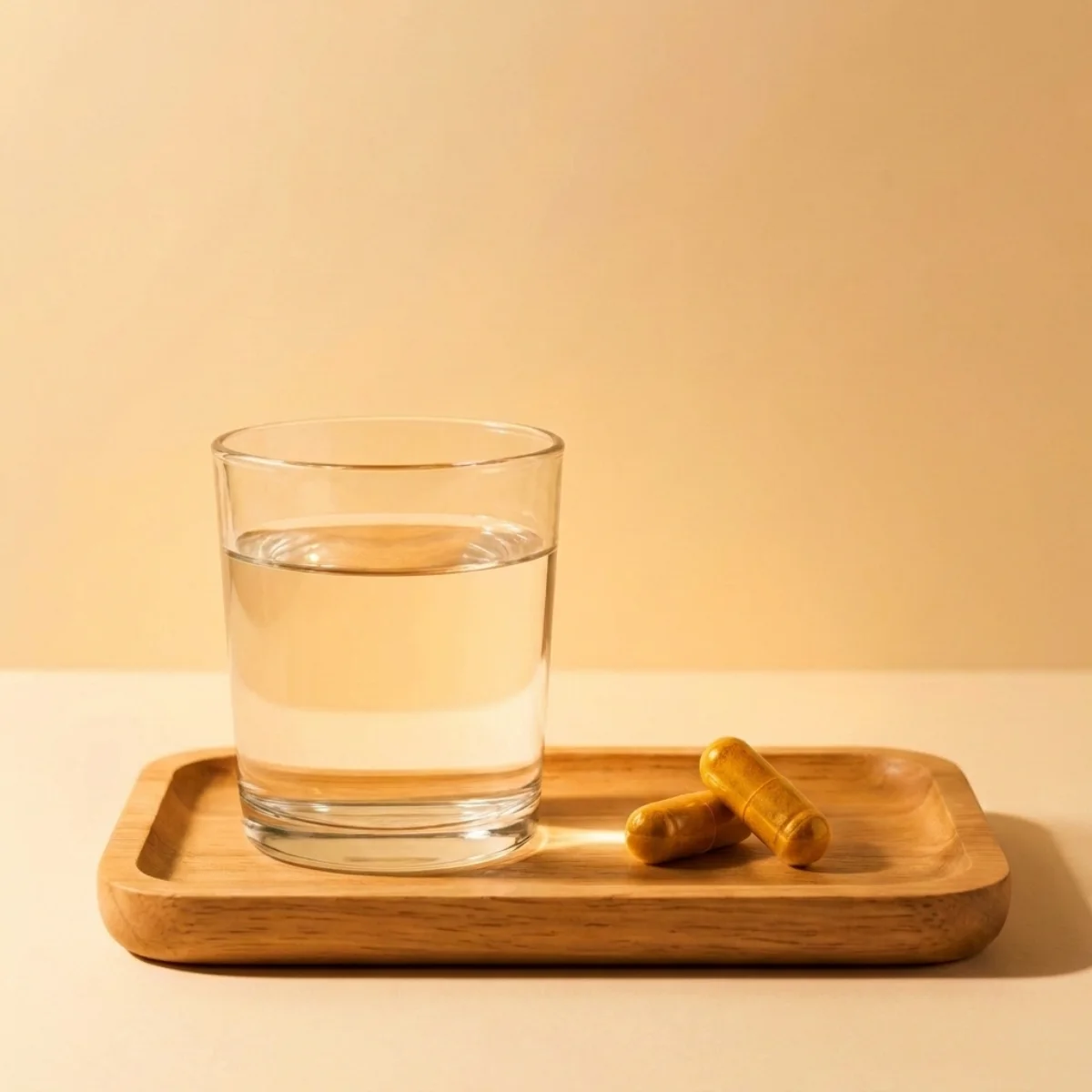 Two capsules with a glass of water