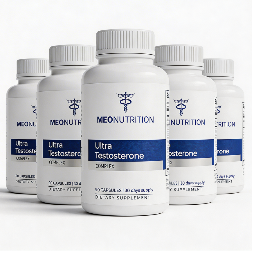 Ultra Testosterone Complex by Meo Nutrition - Front of bottle